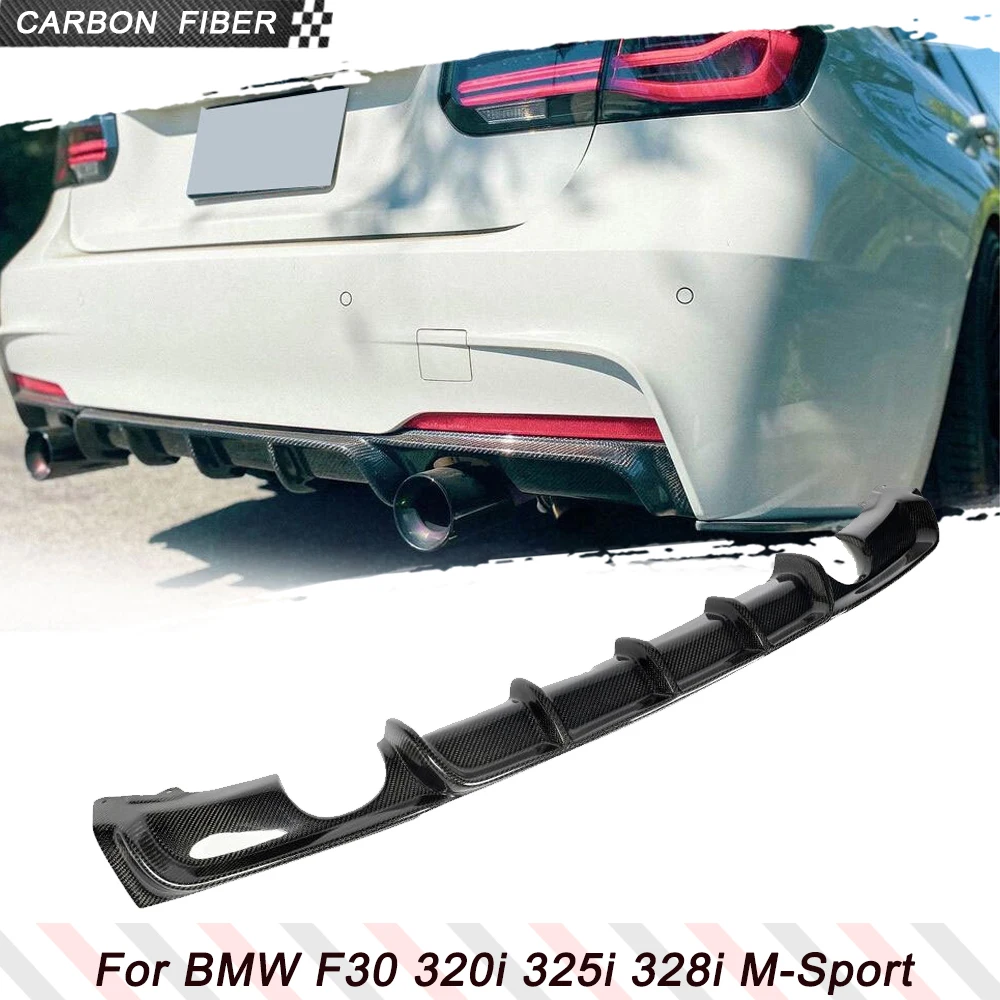 Kohlefaser-Heckdiffusor-Spoilerlippe für BMW F30 F31 M Sport Stoßstange 2012-2017 Einzelauspuff Zwei Auslässe FRP Schwarz