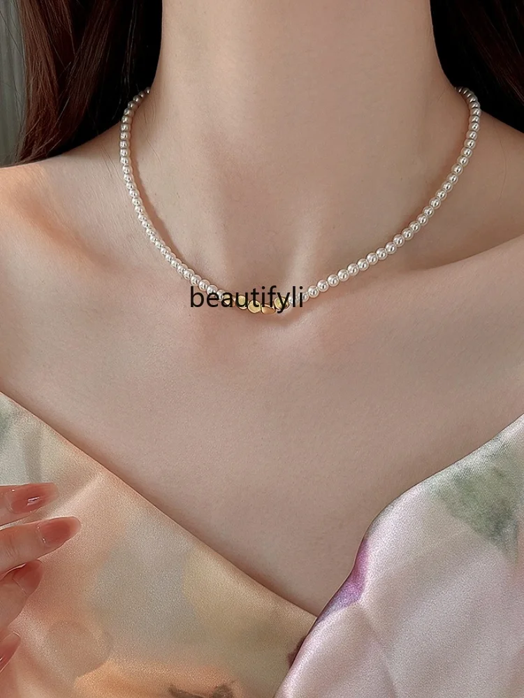 Pearl necklace women's light luxury niche simple gold transfer bead collarbone chain temperament fashion high sense neck chain