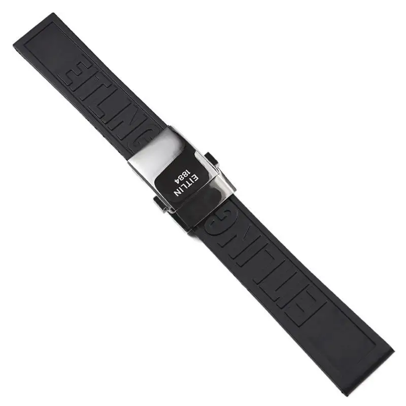 

HAODEE 22 24mm Soft Waterproof Balck Rubber Watchband For Breitling Watch Strap Tape Silicone Wrist Bracelet Deployment Clasp