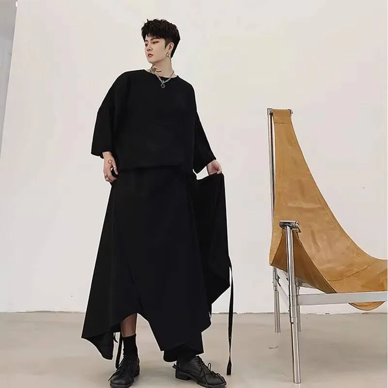 

Новые нейтральные корейские новые широкие летние брюки, мужские индивидуальные нерегулярные волосы, стилист, повседневные свободные брюки большого размера, девять минут