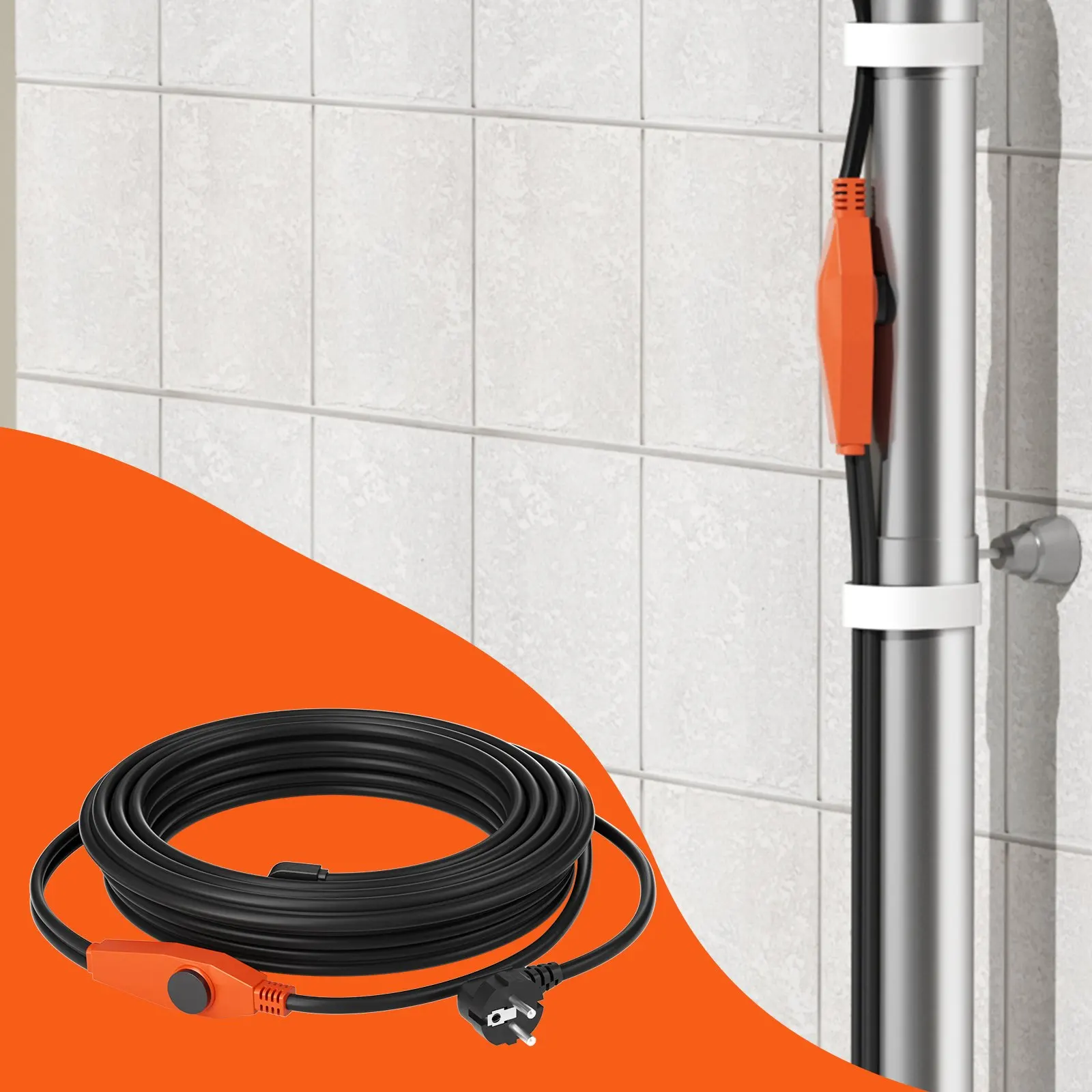 Cable calefactor de tubería 60FT 7W FT cinta térmica para tuberías con termostato incorporado