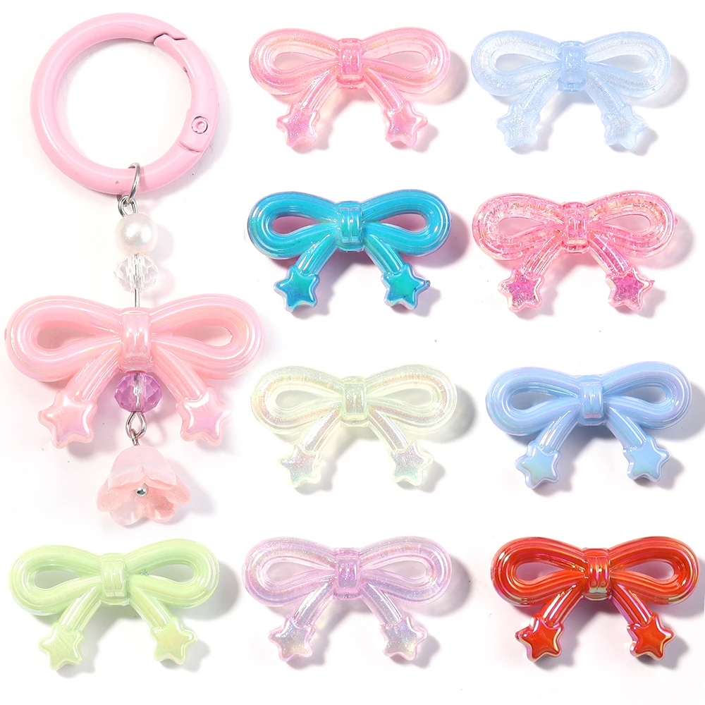 10pcs 19.5x33.5mm Colorful Bowknot Beads Loose Spacer Bow Bead Acrylic Charms Beads For DIY Fashion Bracelet Keychains Supplies view 3