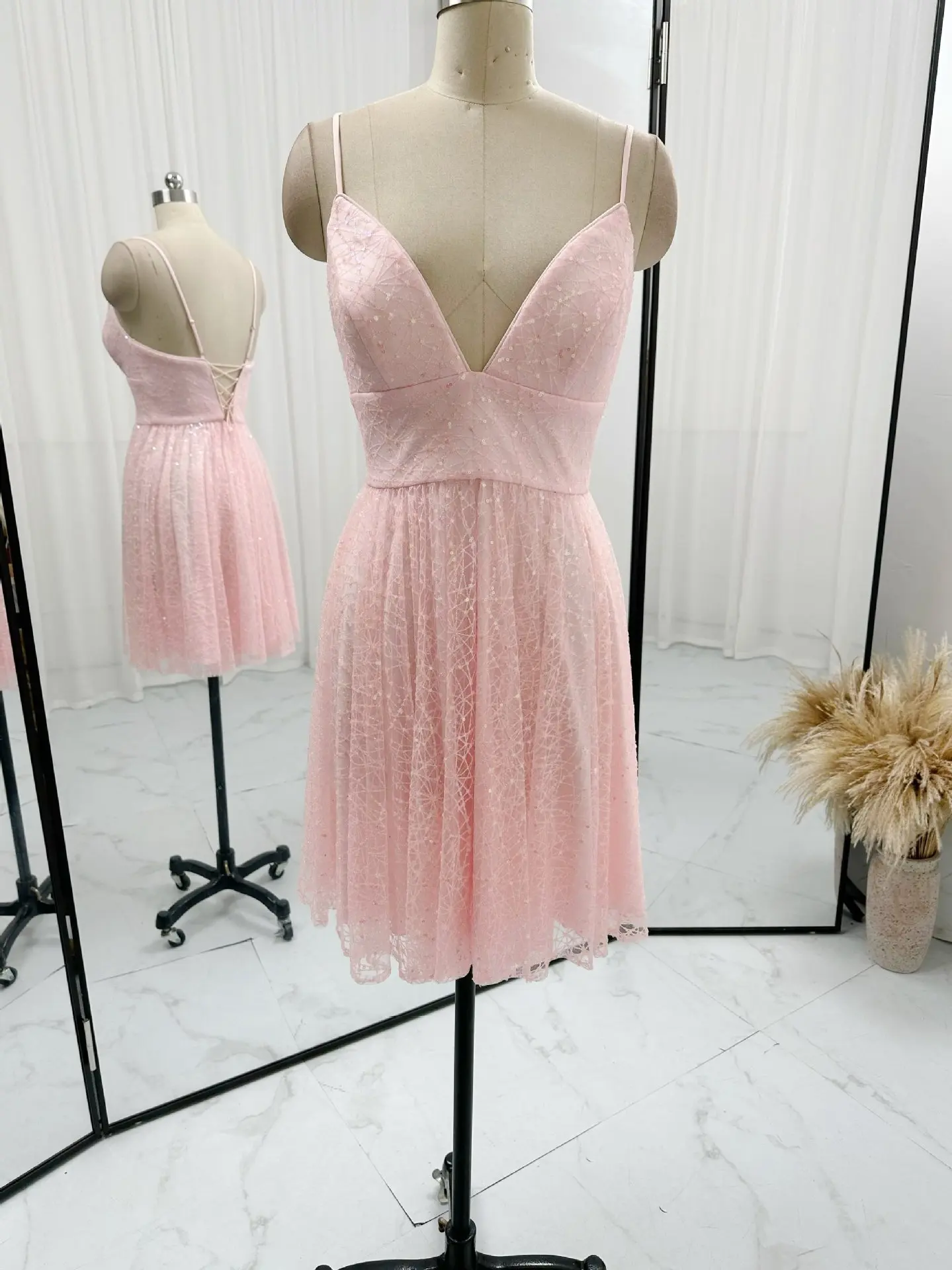 Pink Sexy Sweet Camisole Tube Top Beauty Back Waist Slim Night Dress M1860