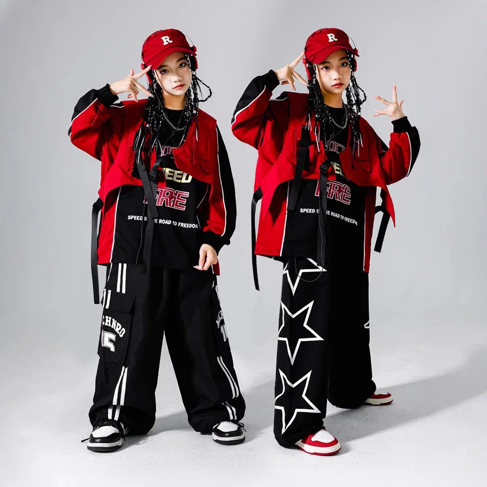 Meninos hip hop outfits legal colete calças de carga meninas k-pop trajes de dança de rua crianças jazz conjuntos de roupas crianças streetwear