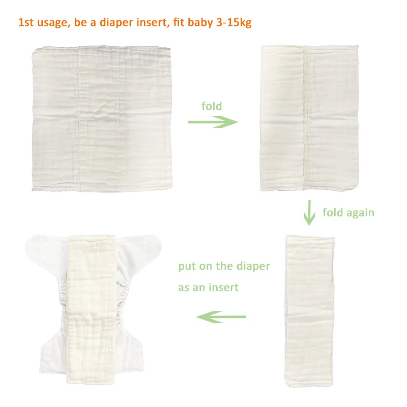 3PCS Super Absorbent 100% Cotton Guaze Unbleached Infant Prefold Cloth Diapers Baby Flat Washable Diaper Insert Organic Preflats