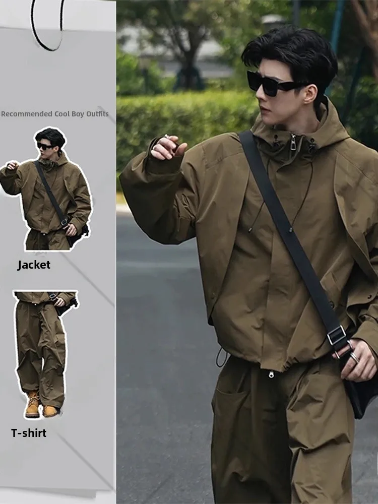 

Ранняя осень, мужская модная рабочая одежда, комплект тюнетов, крутые уличные ветрозащитные длинные брюки-свеч и комбинированный джерт для подростков