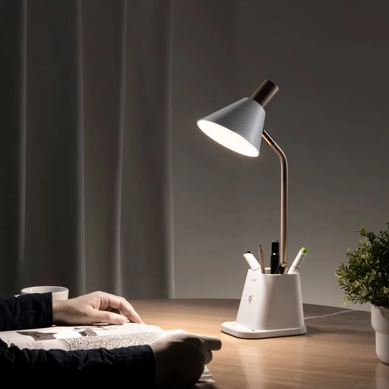 

Modern 3-level brightness led desk lamp with wireless charger and pen holder