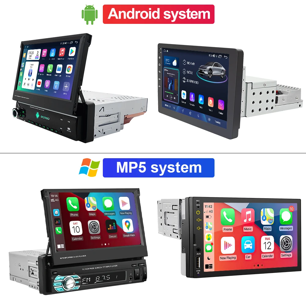 LEHX راديو 1Din أندرويد السيارات Carplay 7 "HD العالمي ستيريو نظام تحديد المواقع الملاح شاشة قابل للسحب راديو السيارة الوسائط المتعددة الفيديو رئيس وحدة DVD #6