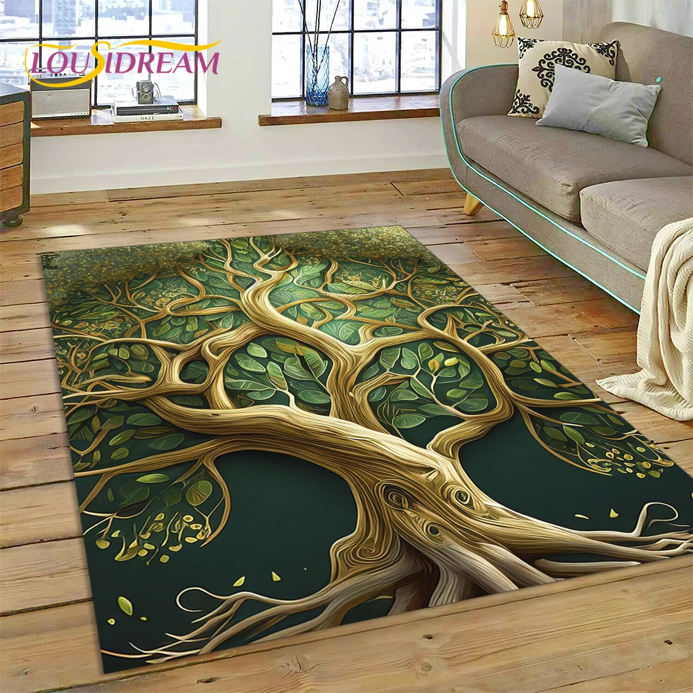 3D Tree of Life Nature Viking Yggdrasil Norse Rug Carpet for Living Room Bedroom Decor,Non-slip Decoration for Sofa Doormat Gift