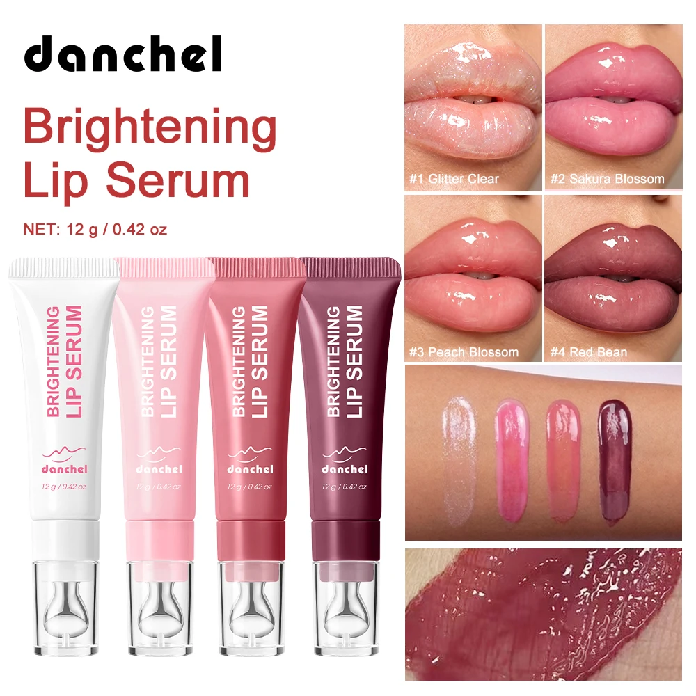 4-Shade Brightening Lip Serum Hydrating Glossy Watery Lightweight Smooth Long-Lasting Lip Care Moisturizer Nourishing Plump Lips