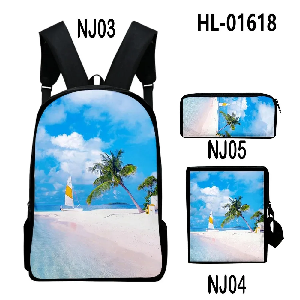 Backpack with 3d printing for laptop,3pcs/set,harajuku,summer,seaside scenery,laptop,backpack,shoulder bag,case