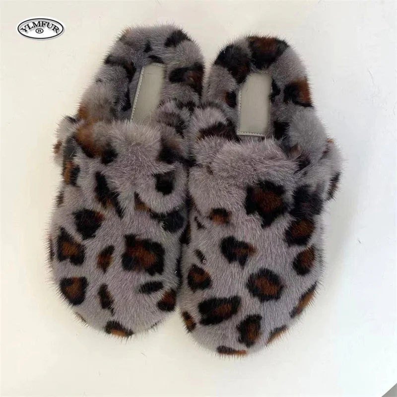 Mink Fur Clogs For Women Slippers Winter Home Cork Mules Fuzzy Slippers Short Plush Indoor Outdoor Warm Shoes Woman 2024 Trend