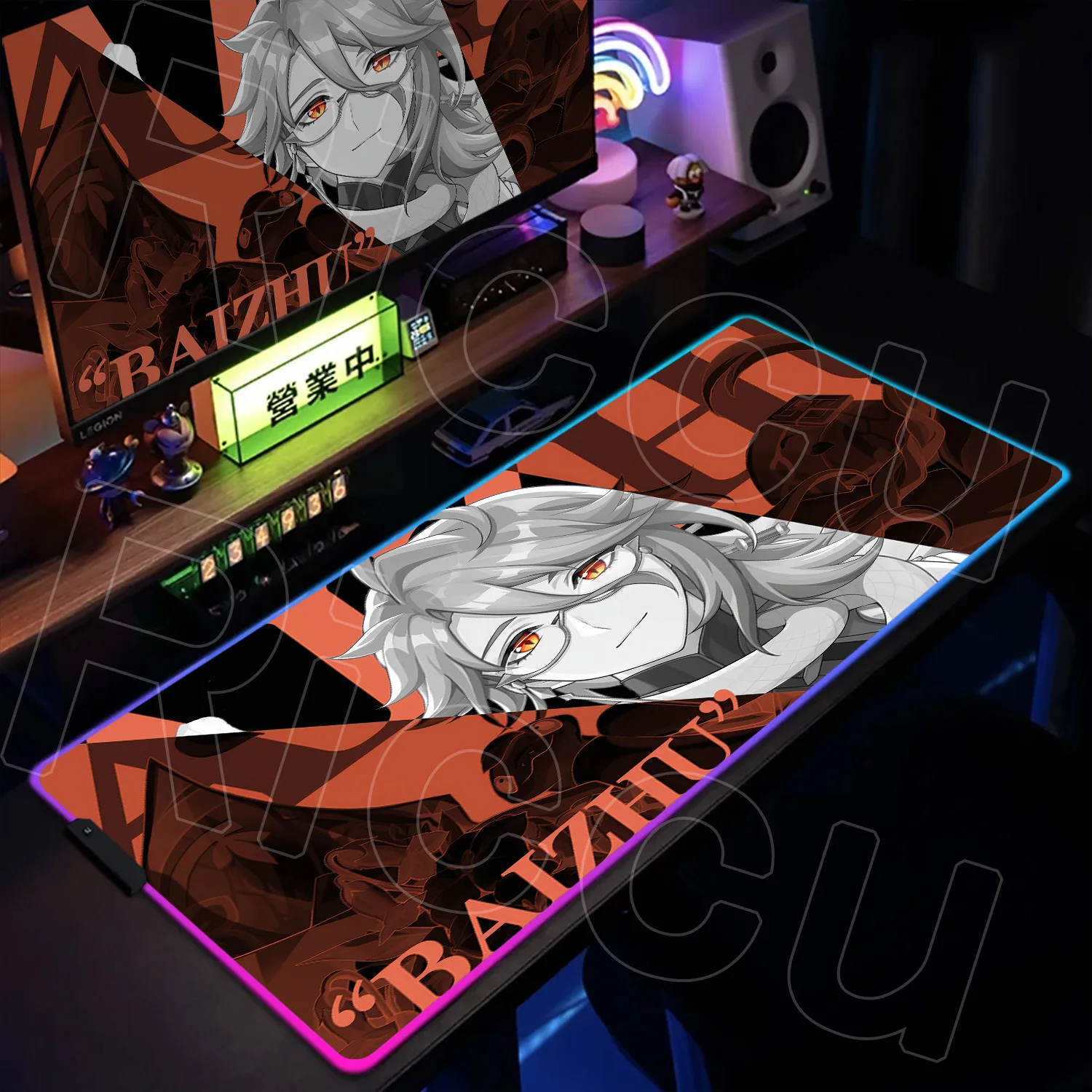 Tappetino per mouse grande RGB Gaming Speed Anime Girl Yae Miko XXL Tappeto per laptop Tappetino per tastiera lavabile Tappetino per tastiera luminoso colorato a LED