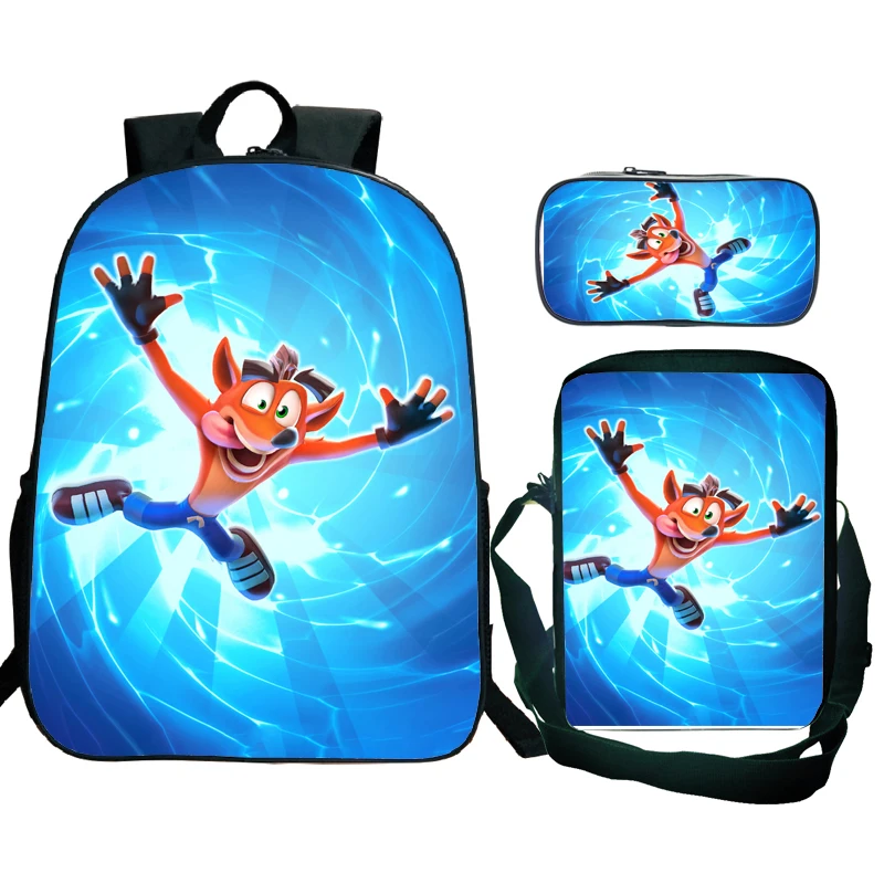 

Crash Bandicoot On the Run Schoolbag 3pcs Primary Secondary School Students Cartoon Anime Backpack with Shoulder Bag Mochila