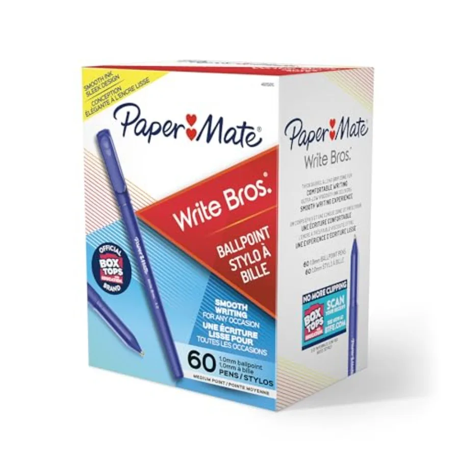 

Ballpoint Pens, Write Bros. Blue Ink Pens, Medium Point 1.0mm,60 Count