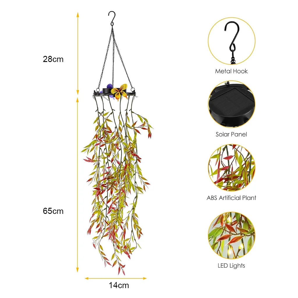 Solar Hanging Plant Light Waterproof Artificial Plant String Warm White Automatic Night Lighting for Balcony Terrace Patio