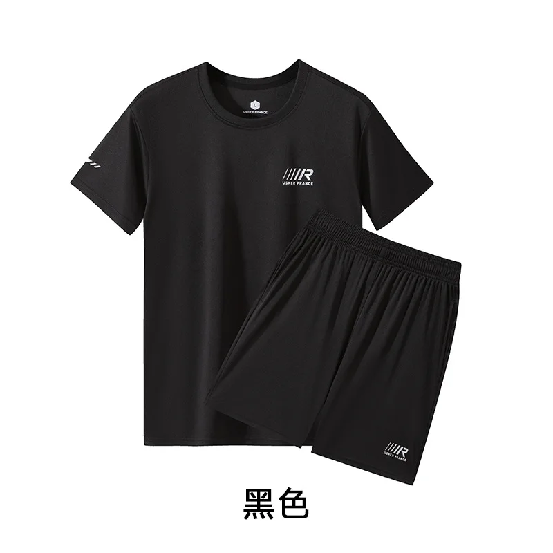 

Men's Loose Fit Running Set 2 Piece Quick Dry Short Sleeve Top + Shorts Athletic Summer Training Workout Suit tracksuits