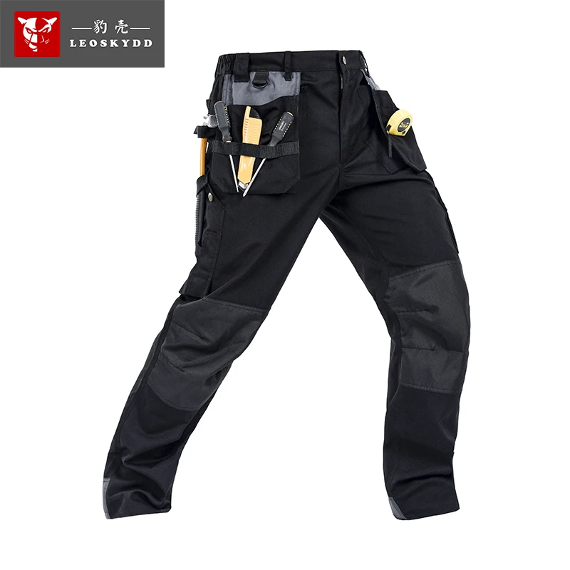 Bauskydd High quality Polycotton men\'s workwear wear-resistance multi-pockets cargo trousers black work pants men