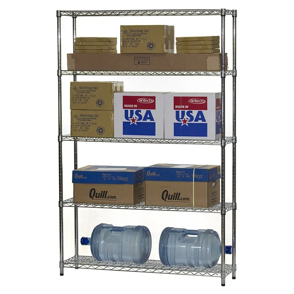 Chrome Wire Shelving 5 Tier 12x48x84 Inch 800lbs Per Shelf Storage Rack Industrial Metal Shelf Unit, Customized