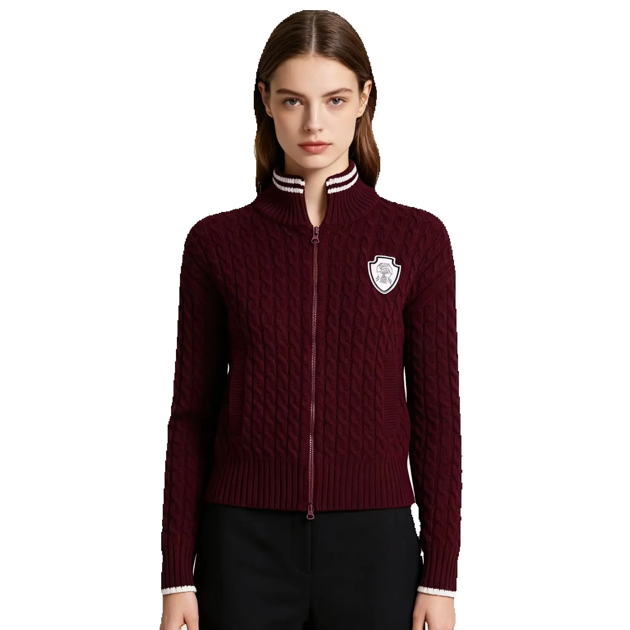High Quality Autumn And Winter New Fashion Elastic Knitted Temperament Socialite Chest Badge Jacket Women's Cardigan