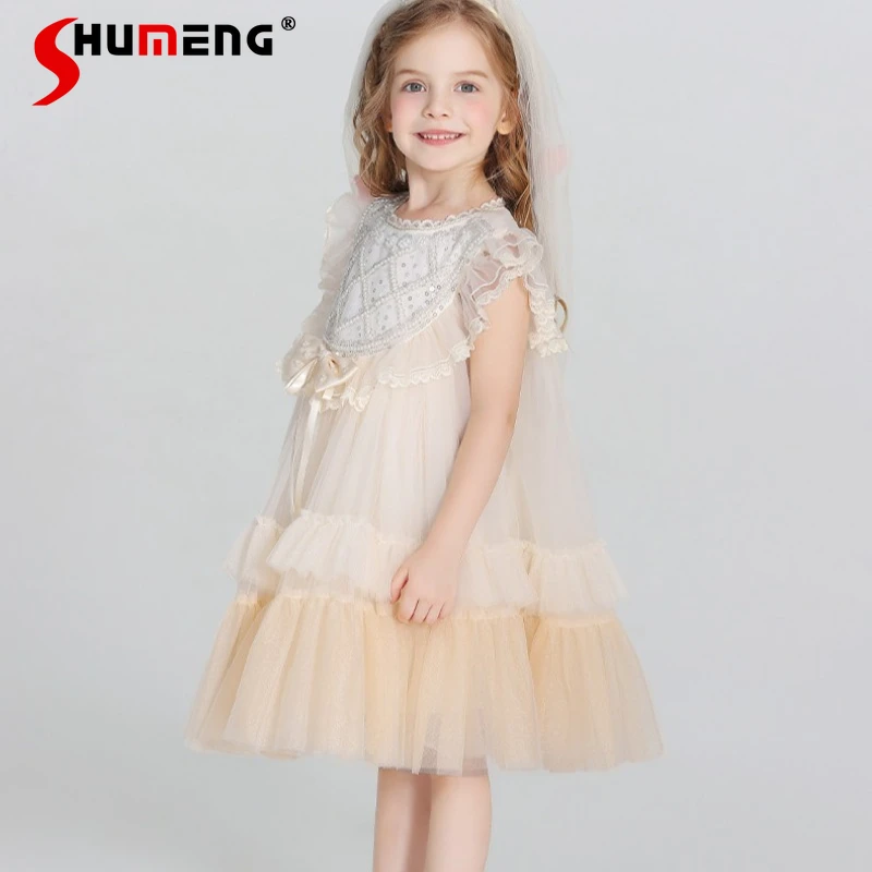 

Французское сетчатое платье-пачка в стиле принцессы для девочек, летнее, новинка, милое праздничное платье, детское вечернее платье феи на день рождения