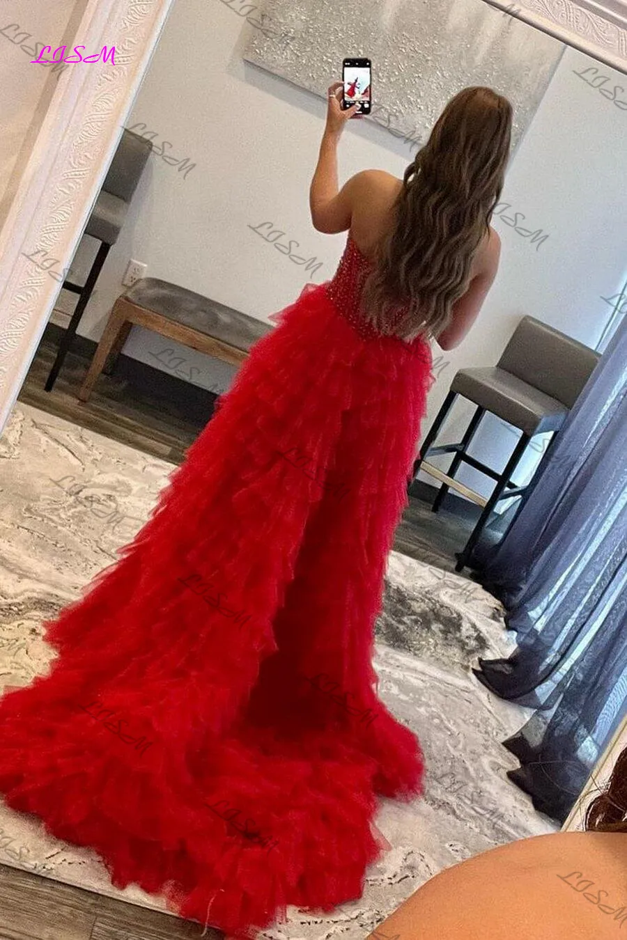 Vestido De fiesta De línea a con cuentas Rojas, vestido De graduación Alto y Bajo, Vestidos De noche formales brillantes con escote Corazón, Vestidos De fiesta hermosos