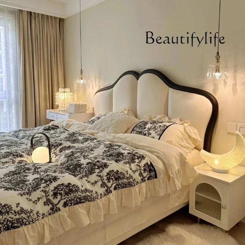 

Modern double master bedroom high-end atmospheric bed 2m x 2m 2 French retro wedding bed 1m 5 storage