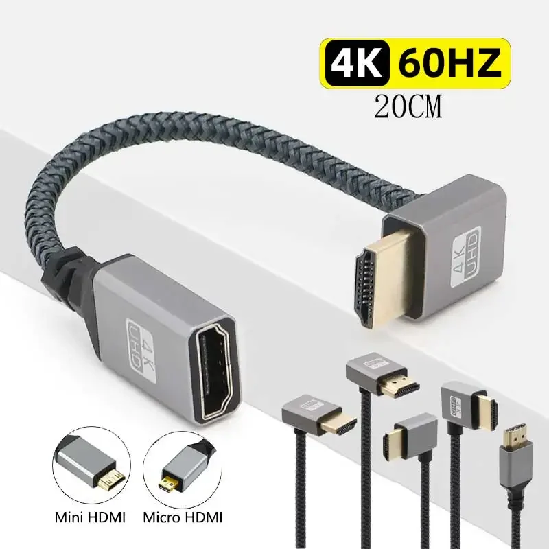 4 k60hz kompatybilny z HDMI kabel rozszerzenie męskie i żeńskie Micro/Mini HDMI-kompatybilny adapter przedłużacz przewód zasilający lewej/prawej/w