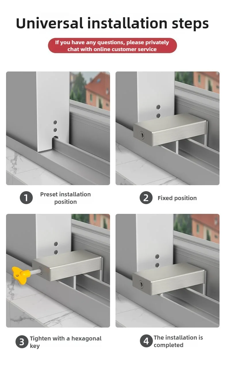 1/2 Stück Verstellbarer Fensterstopper Sicherheitsschlösser für Kinder und Haustiere Diebstahlsicheres Türschloss Ohne Bohren Schiebefensterschloss-Hardware – Detail 11