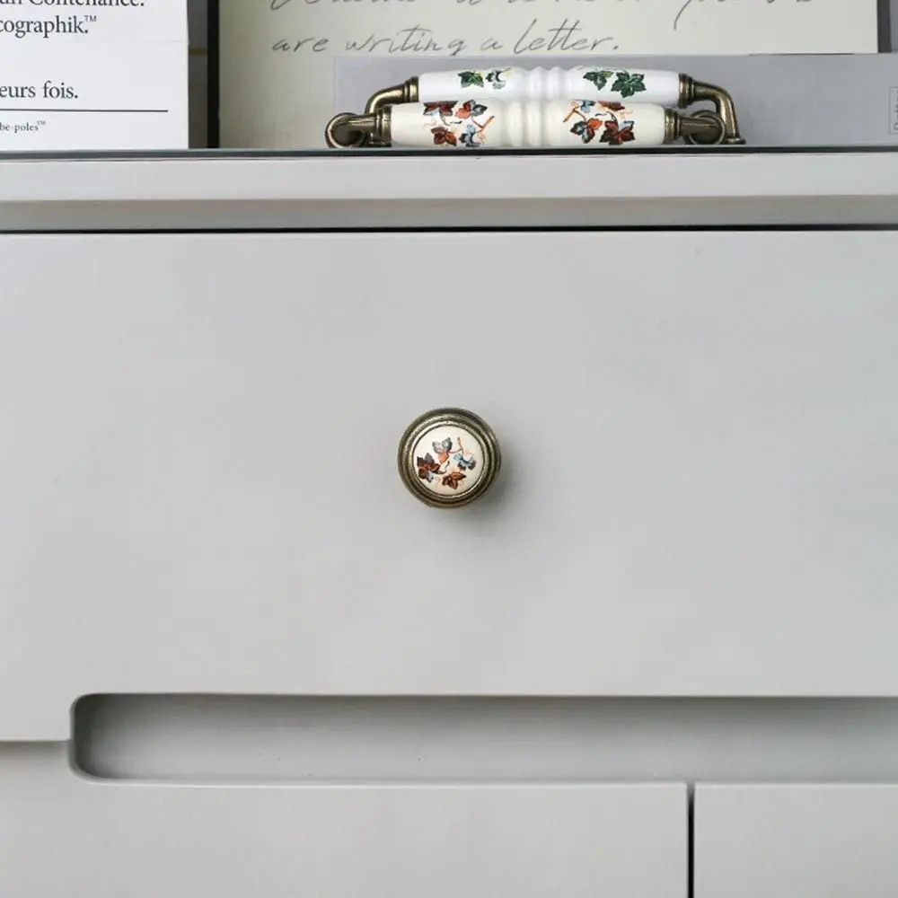 Retro Zinc Alloy Ceramic Cabinet Handles Bronze Vintage Wardrobe Door Handle Antique European Drawer Knobs Cupboard