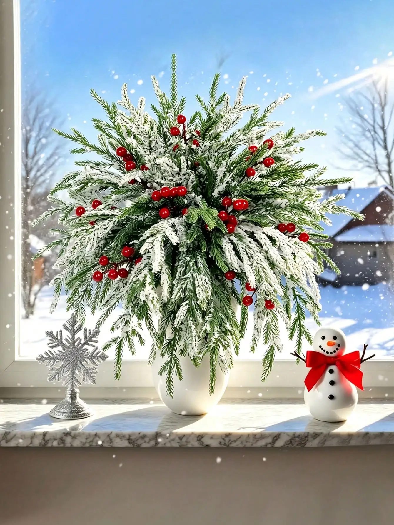 20pcs/2pcs Artificial Norfolk Pine Branches With Red Berries, Cedar Wreath, Suitable For Christmas Wreaths, Vase Fillers, Home Decor, Easy To Assemble, DIY Projects, Christmas Themed Tabletop Arrangements, Winter Holiday Wreaths