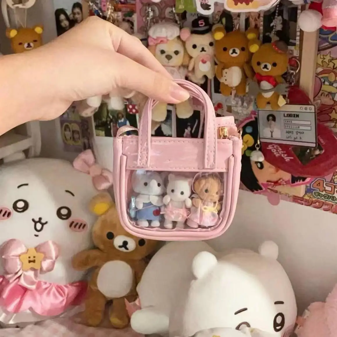 Sylvanians Families 인형 보관 가방, 귀여운 만화 인형, 투명 패션, 휴대용 보관 가방, 귀엽고 귀여운 미니 인형 가방