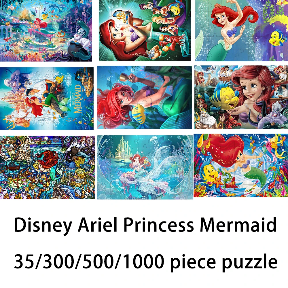 Disney Ariel księżniczka syrenka 35/300/500/1000 sztuk puzzle drewniane jednoczęściowe puzzle dla dorosłych dzieci zabawki edukacyjne prezenty