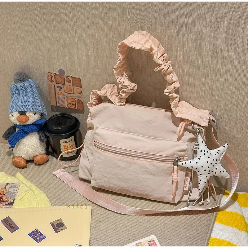 Koreanische Umhängetasche aus Segeltuch mit Polka Dots, leichte, lässige Damen-Umhängetasche für den Sommer, süße, niedliche, vielseitige Pendler-Handtasche – Detail 24