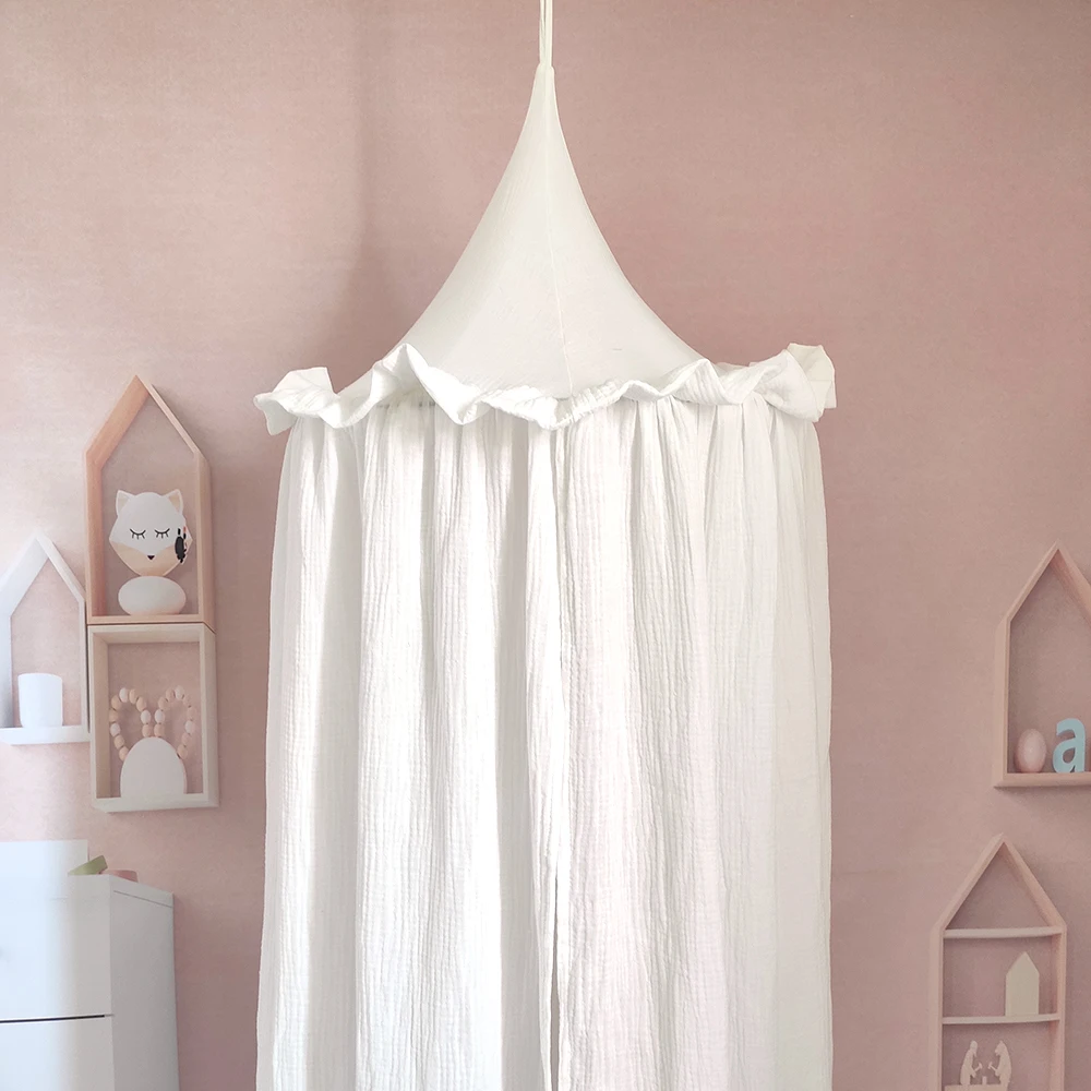 

100% Premium Muslin Cotton Hanging Canopy with Frills Bed Baldachin for Kids Room