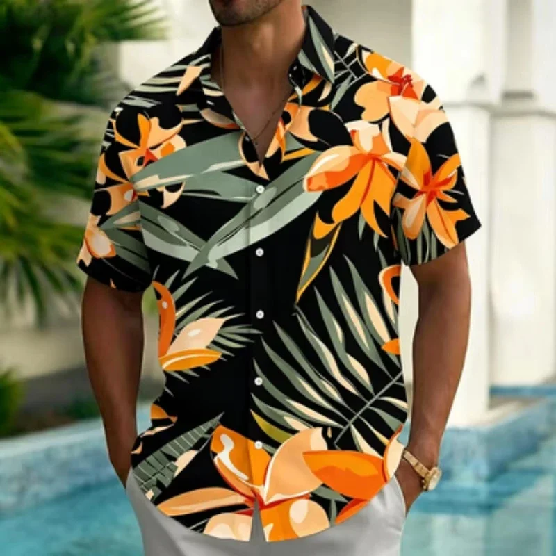 Hawaiian Shirt Man 3D Print Casual Beach Leaf Fashion Shirt Tropical Plam Black Social Vintage Funny Unisex Clothing Tops