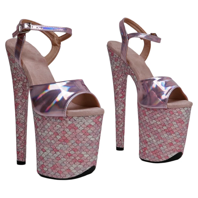 

Leecabe 8Inch/20cm Holographic upper stripper heel Sandals party glitter High Heels platform Pole Dance Shoes