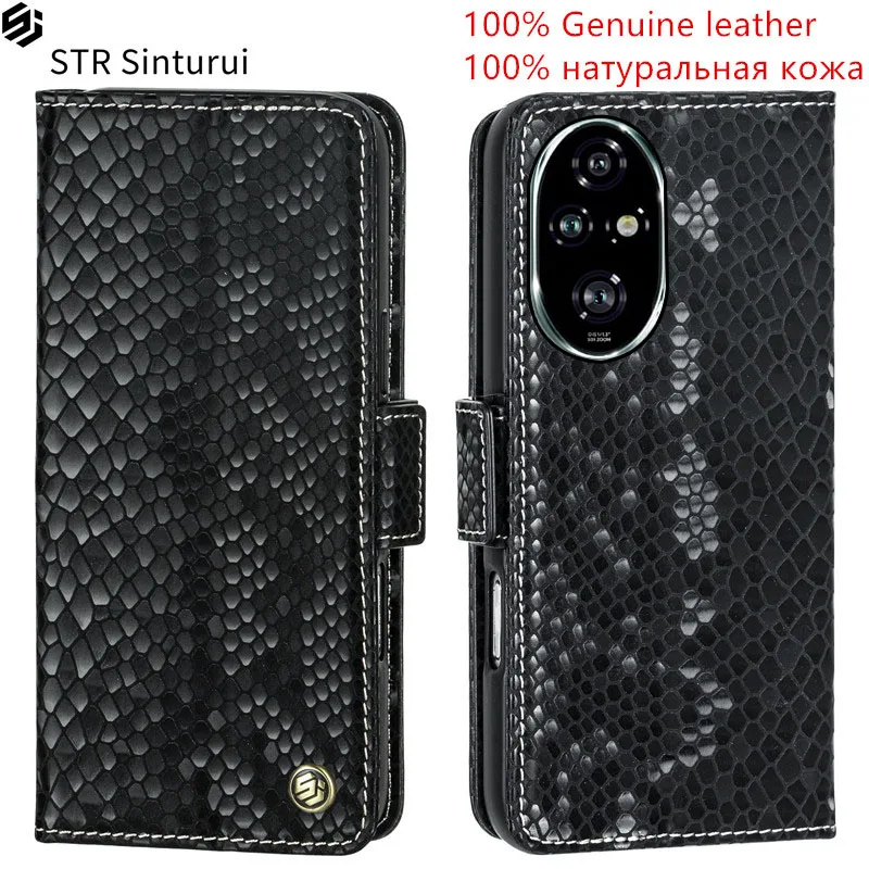 

STR 100% Genuine leather relief pattern card Slot Wallet Cover For Honor 200 100 90 Pro Smart Lite GT Flip shockproof phone Case