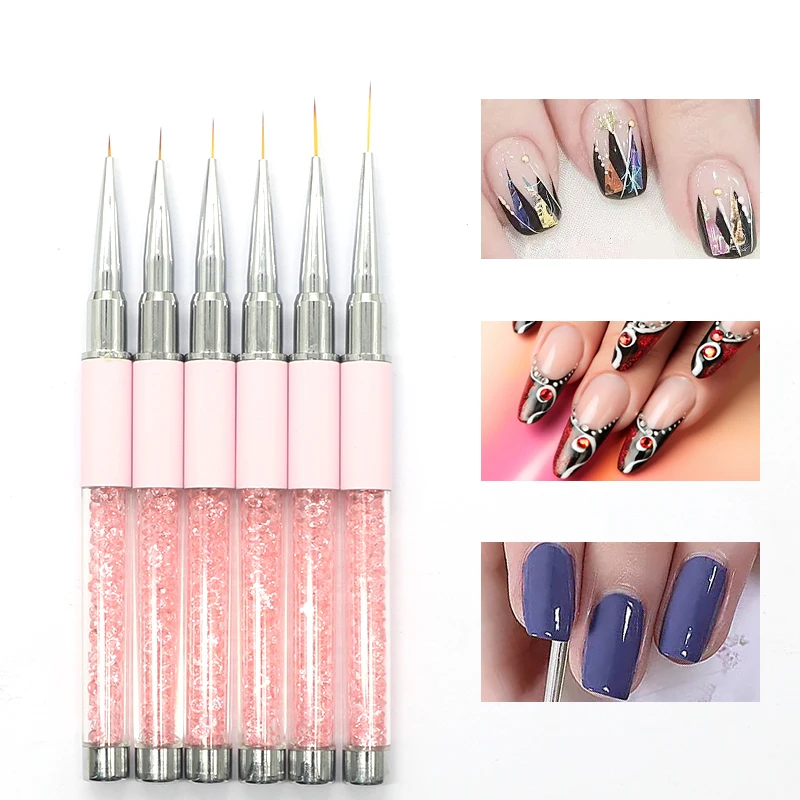 Professional Nail Art Brushes Nail Line Brush Pink UV Gel Painting Pen Carved Nail Art Liner 3D Rhinestones Brush for Manicure