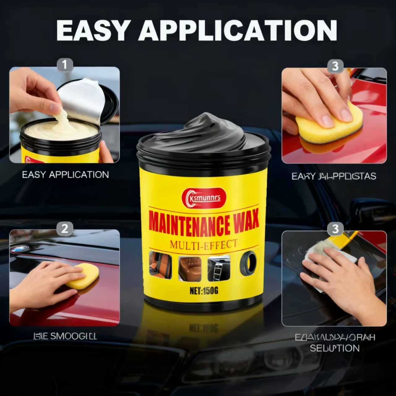 Ksmunnrs 150G Multi-Effect Maintenance Wax – All-in-One Solution for Leather, Plastic & Tires, Next-Level Shine & Protection for