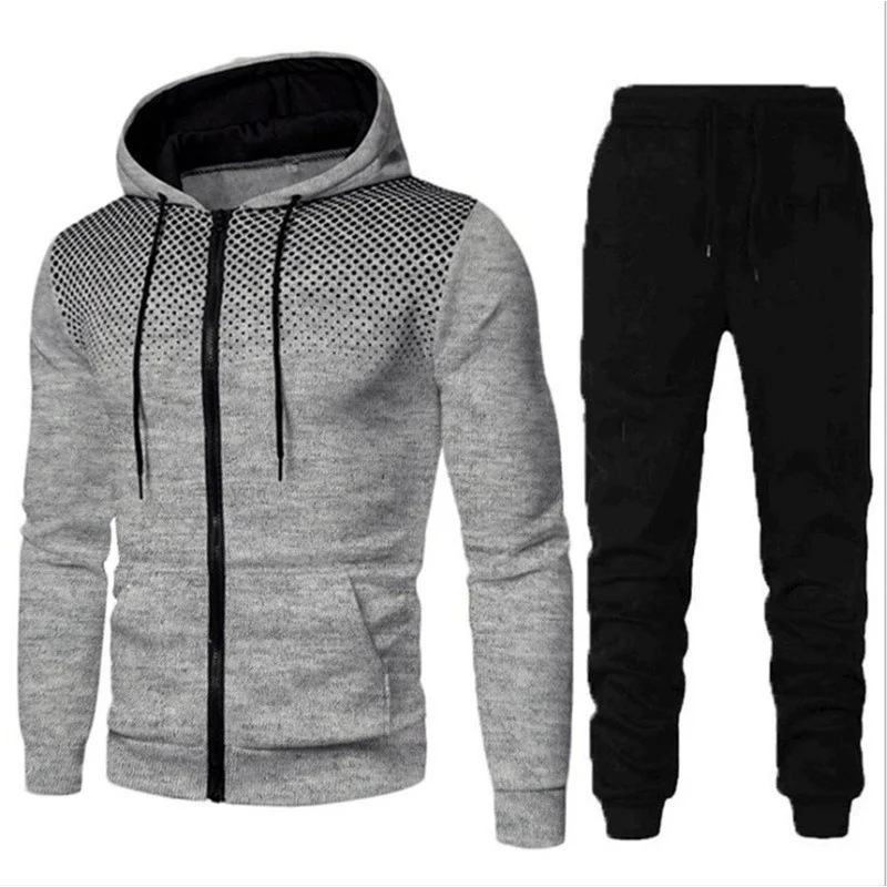 2024 New Spring Fashion Wave point Streetwear Zipper Hoodies+Sweatpant 2pcs Set Men\'s Tracksuit Casual Jogging Suit Outdoor Set