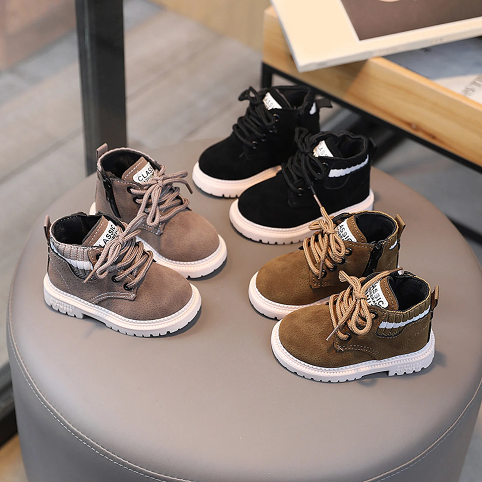 

Children's Ankle Boots for Little Kids Toddlers Snow Boots Vintage Warm Cotton Short Boots Boys Girls Fashion Winter Boots Zip