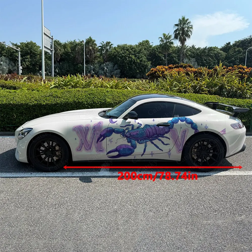 

Stylish Neon Blue Purple Scorpion Car Side Wraps, Self-Adhesive PVC Waterproof & Scratch-Resistant Stickers, Car Accessory Gift