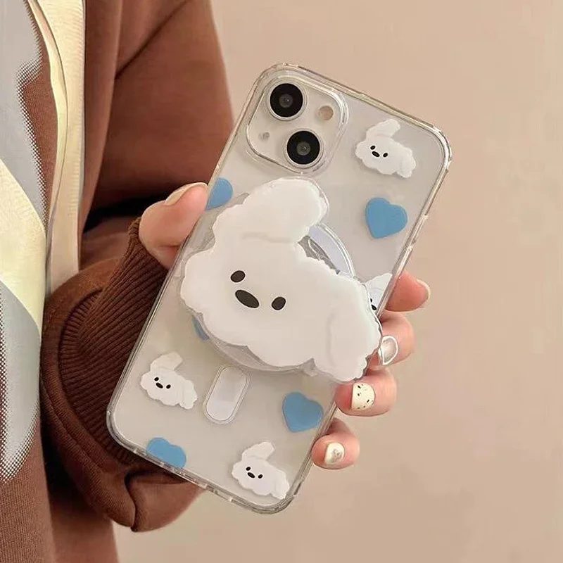 한국어 귀여운 베이지 강아지 마그네틱 홀더 그립 Tok Griptok 전화 스탠드 홀더 지원 IPhone 15 16 Pad Magsafe Smart Tok