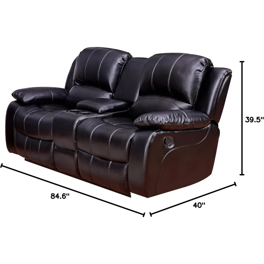 Betsy Furniture 2PC Bonded Leather Recliner Set, Sofa, Loveseat, 8018, Black