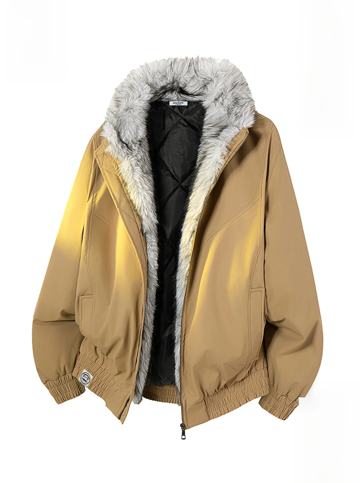 

PaulFrank Retro Monkey Hooded Jaet Men's Winter Warm Cotton Coat Casual Fur Collar Zipper Closure Long Sve Youth Faion