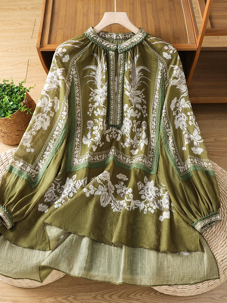 

New Chinese Style Retro Floral Loose Women's Summer Shirt Sun Protection plus Size Fashionable Lazy Top Slimming Effect
