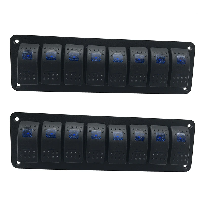 

New2x Waterproof 8 Gang 2LED Light Rocker Switch Panel Circuit Breaker 12V Boat Marine