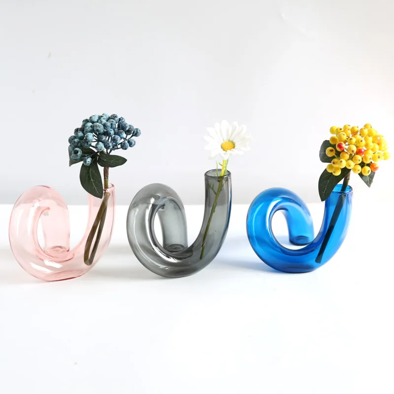 Unregelmäßige Farbige Spezialform-Glasvase, Transparenter Blumenarrangement-Kerzenhalter Wohnzimmer-Kunstobjekt