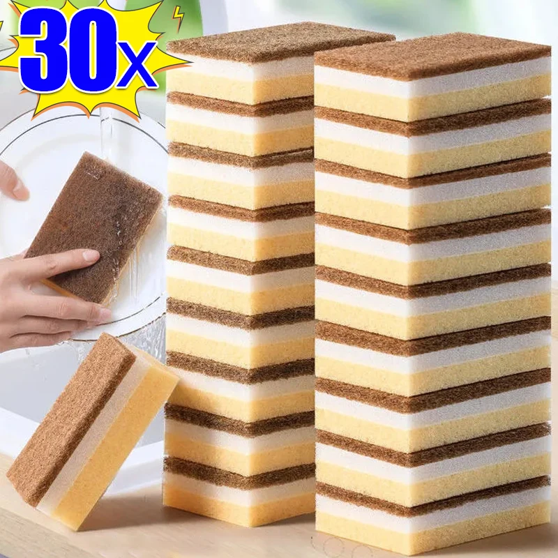 Magic Dishwashing Sponges Double-sided Sandy Fiber Seaweed Sponge Wipes Kitchen Rust Removal Brush Scouring Pads Cleaning Tools